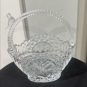 Hofbauer Cut Glass w/ Bird on Handle, Etched Birds on Front & Back